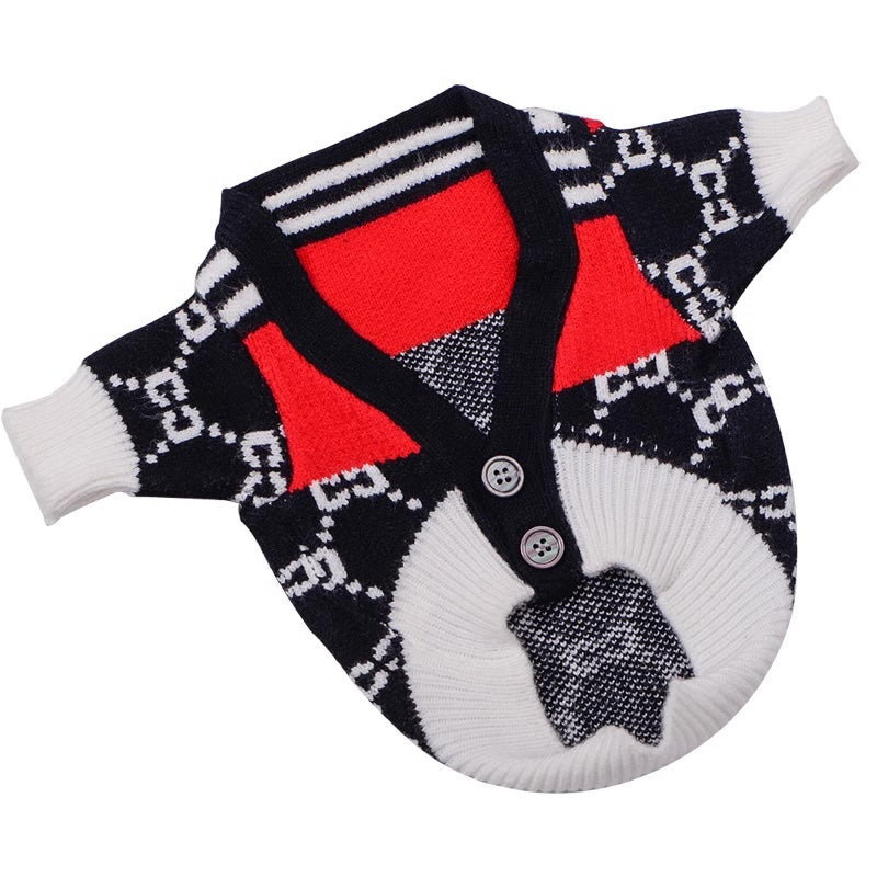 Black Gucci-Inspired Dog Sweater Cardigan