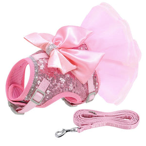 Bling Dog Harness Dress & Leash Set in black.