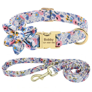Blue Flower Dog Collar includes free personalization.