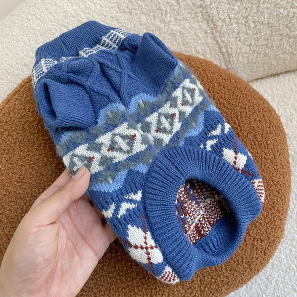 Blue Argyle Cable Knit Dog Sweater Posh Dog Life