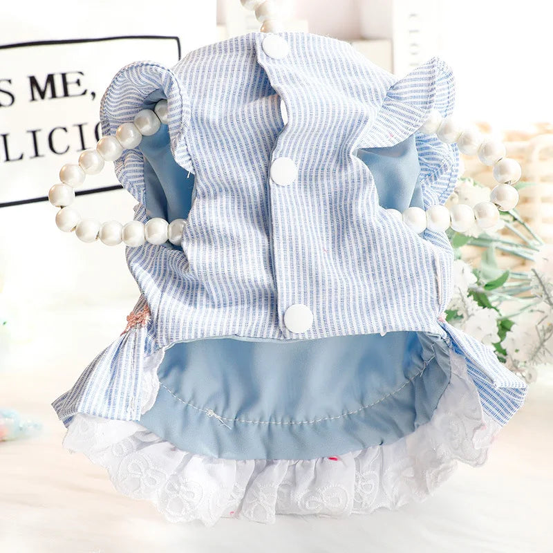 Blue Pinstripe Dog Dress