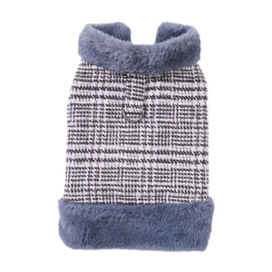 Blue Winter Fleece-Lined Check Dog Harness Dress Coat