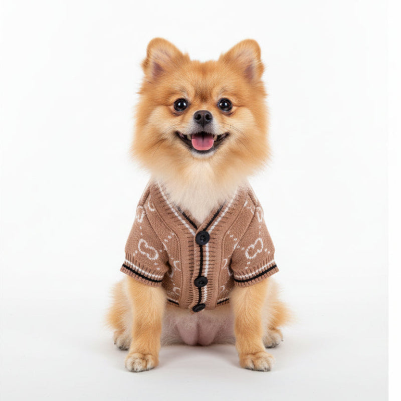 Brown Gucci-Inspired Dog Sweater Cardigan