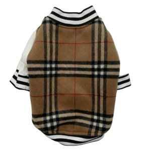 Burberry inspired Classic Camel Tartan Jacket with white sleeves.