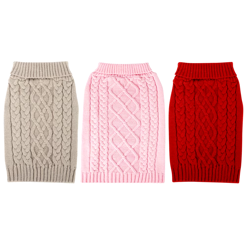 Chic Cable Knit Turtleneck Dog Sweater in 3 colors