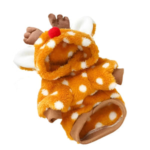 Christmas Reindeer Fleece Dog Hoodie with Antlers