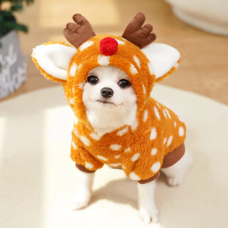 Christmas Reindeer Fleece Hoodie with Antlers Poshdoglife Posh Dog Life