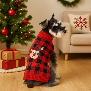 Christmas Reindeer Plaid Turtleneck Dog Sweater