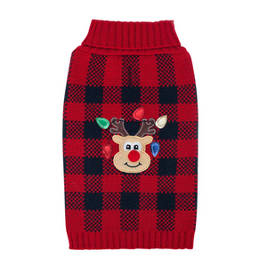 Christmas Reindeer Plaid Turtleneck Dog Sweater