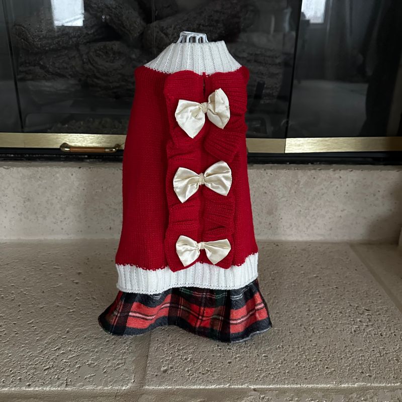 Red Christmas Bow Sweater Dog Dress | Poshdoglife.com