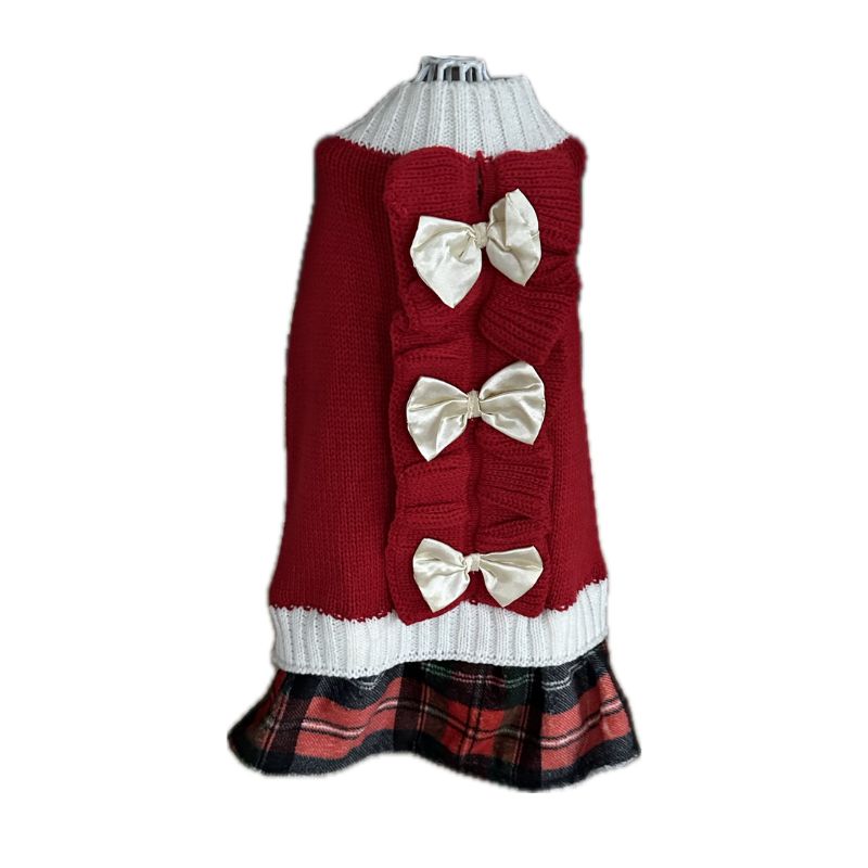 Red Christmas Bow Sweater Dog Dress
