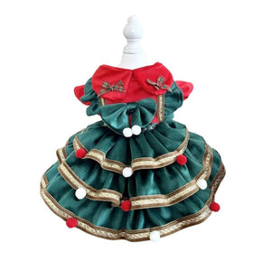 Designer Handmade Green Christmas Tree Dog Dress