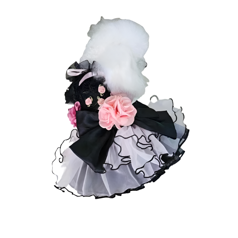 Designer Black Floral Dog Party Dress is handmade