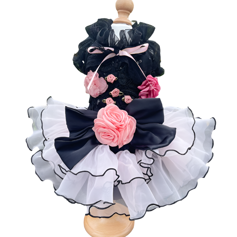 Designer Black Floral Dog Party Dress is handmade