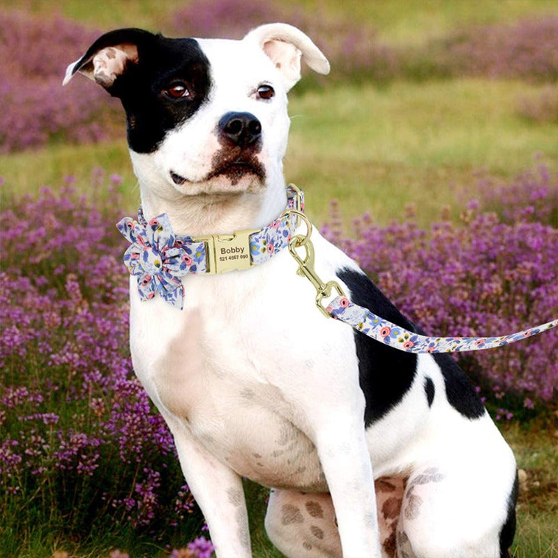 Blue Flower Dog Collar includes free personalization.