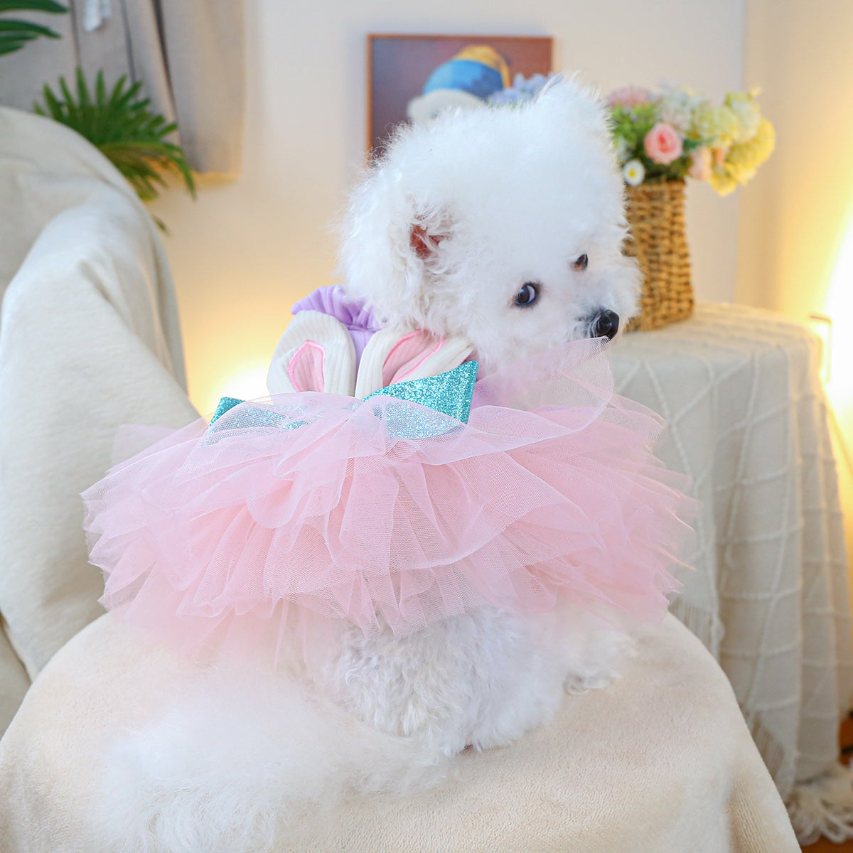 Easter Pink & Purple Bunny Ears Tutu Dog Dress
