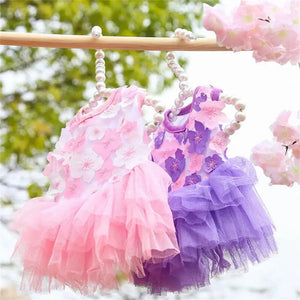 Floral Lace Chiffon Dog Tutu Dress comes in pink or purple