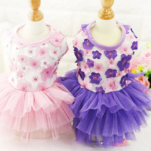 Floral Lace Chiffon Dog Tutu Dress comes in pink or purple