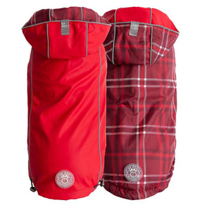 Reversible Elasto-Fit Dog Raincoat - Red Plaid