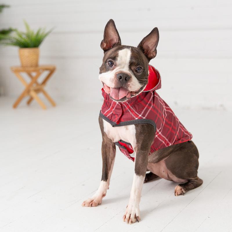 Reversible Elasto-Fit Dog Raincoat - Red Plaid