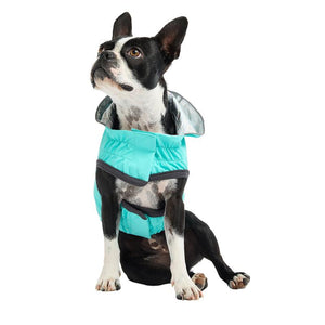 Boxer in Reversible Dog Raincoat - Neon Aqua with Iridescent