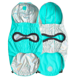 Reversible Dog Raincoat - Neon Aqua with Iridescent