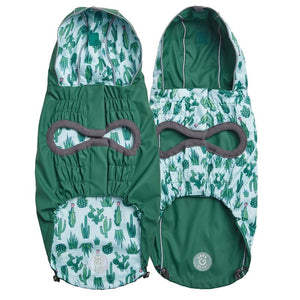 Reversible Elasto-Fit Dog Raincoat 
 has Cactuses on 1 side and Green on the other