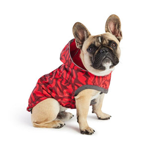 French bulldog in Reversible Elasto-Fit Dog Raincoat - Red/Red