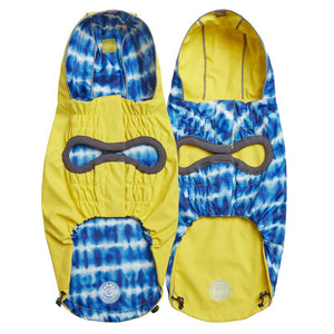 Reversible Elasto-Fit Dog Raincoat - Yellow/Blue Tie Dye