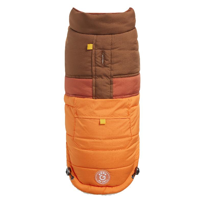 Bulldog wearing Camplife Puffer - Orange