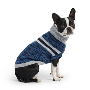 Boxer wearing Blue Trekking Dog Sweater