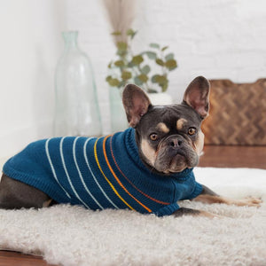 French bulldog in Arctic Stripe Dog Sweater - Teal