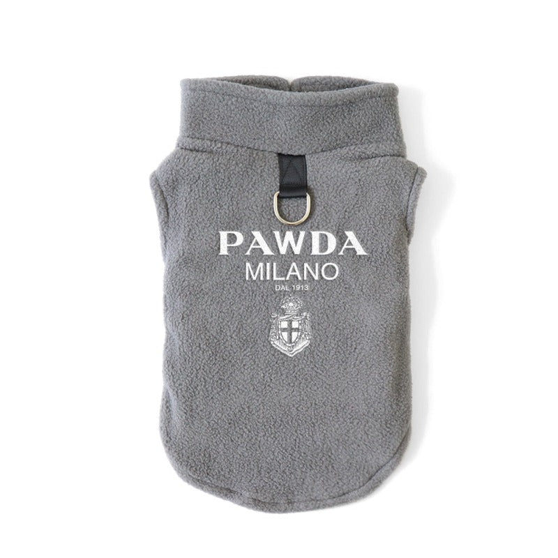 Black Prada parody "Pawda" Polar Fleece Dog Coat