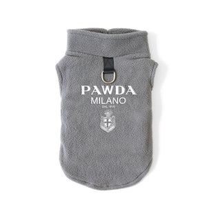 Gray Prada parody "Pawda" Polar Fleece Dog Coat