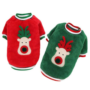 Green Christmas Reindeer Plush Dog Sweatshirt comes in red or green