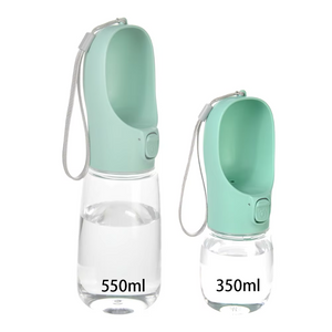 Two portable water bottles with green caps and clear bodies, labeled 550ml and 350ml, on a white background.