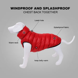 This dog parka is windproof and waterproof.