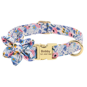 Blue Flower Dog Collar includes free personalization.