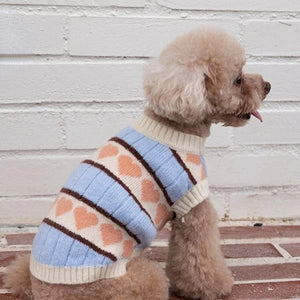 Poodle wearing Blue Winter Love Dog Sweater