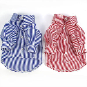 Stripe Long-Sleeve Button-Down Dog Dress Shirt comes in blue or red.