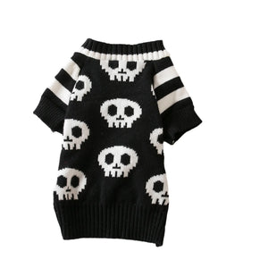 Black sweater with white skull patterns on a white background