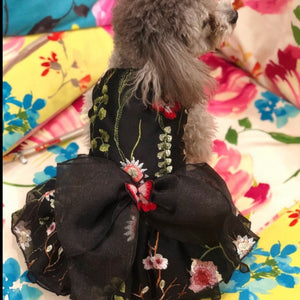 This black designer handmade "Carmen" Dog Party Dress fits small dogs like Yorkie, Poodle, Chihuahua and Maltese.