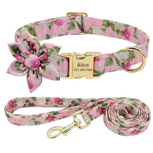 Pink Flower Dog Collar & Leash Set