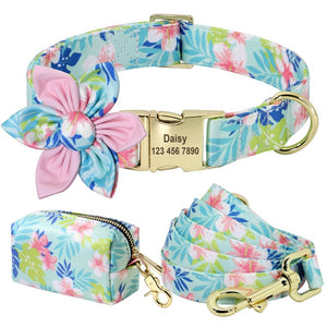 Strut in style, with this Pastel Pink Floral Dog Collar & Leash matching set that includes a Personalized Dog Collar, Leash & Poop Bag Case.