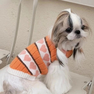 Shih Tzu wearing Orange Winter Love Dog Sweater