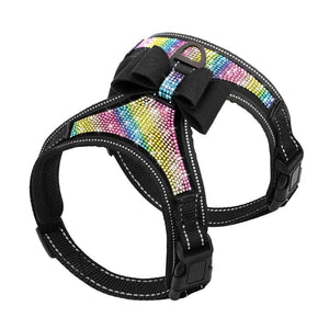 Black Bow Rainbow Reflective Bling Rhinestone Dog Harness