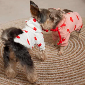 Dogs in white and pink Hearts Dog Hoodie