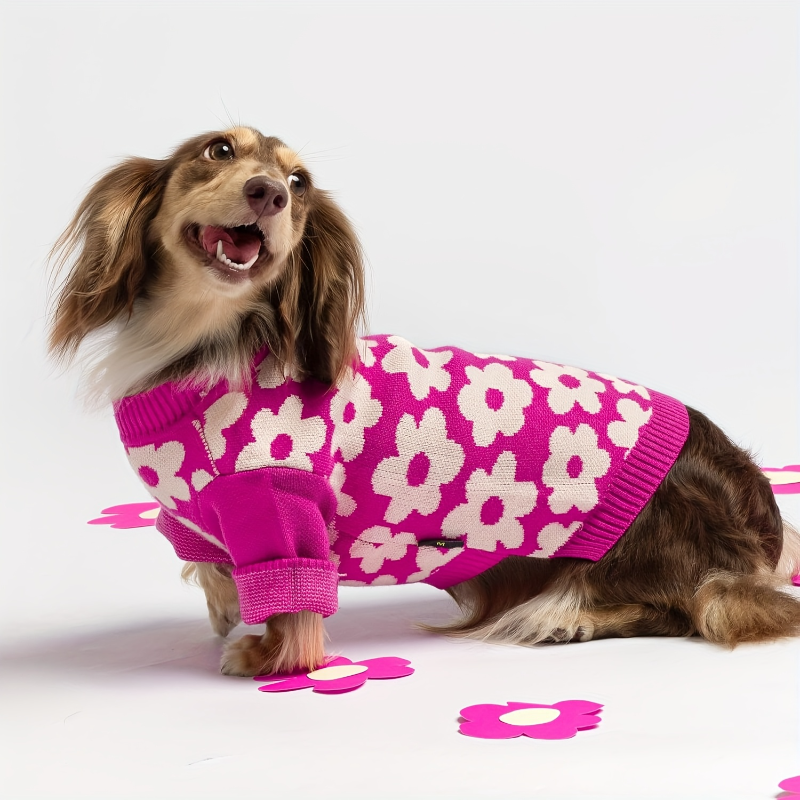 Hot Pink Floral Dog Sweater | Poshdoglife.com - Posh Dog Life