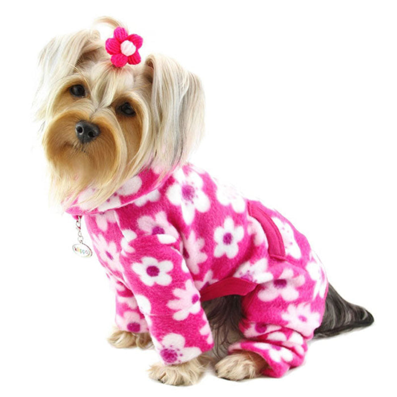 Yorkie wearing Pink Blossom Fleece Turtleneck Dog Pajamas