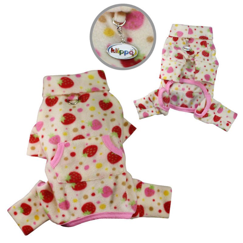 Yorkie wearing Yummy Strawberry Fleece Turtleneck Dog Pajamas